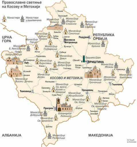 Pravoslavni manastiri i crkve na Kosovu mapa