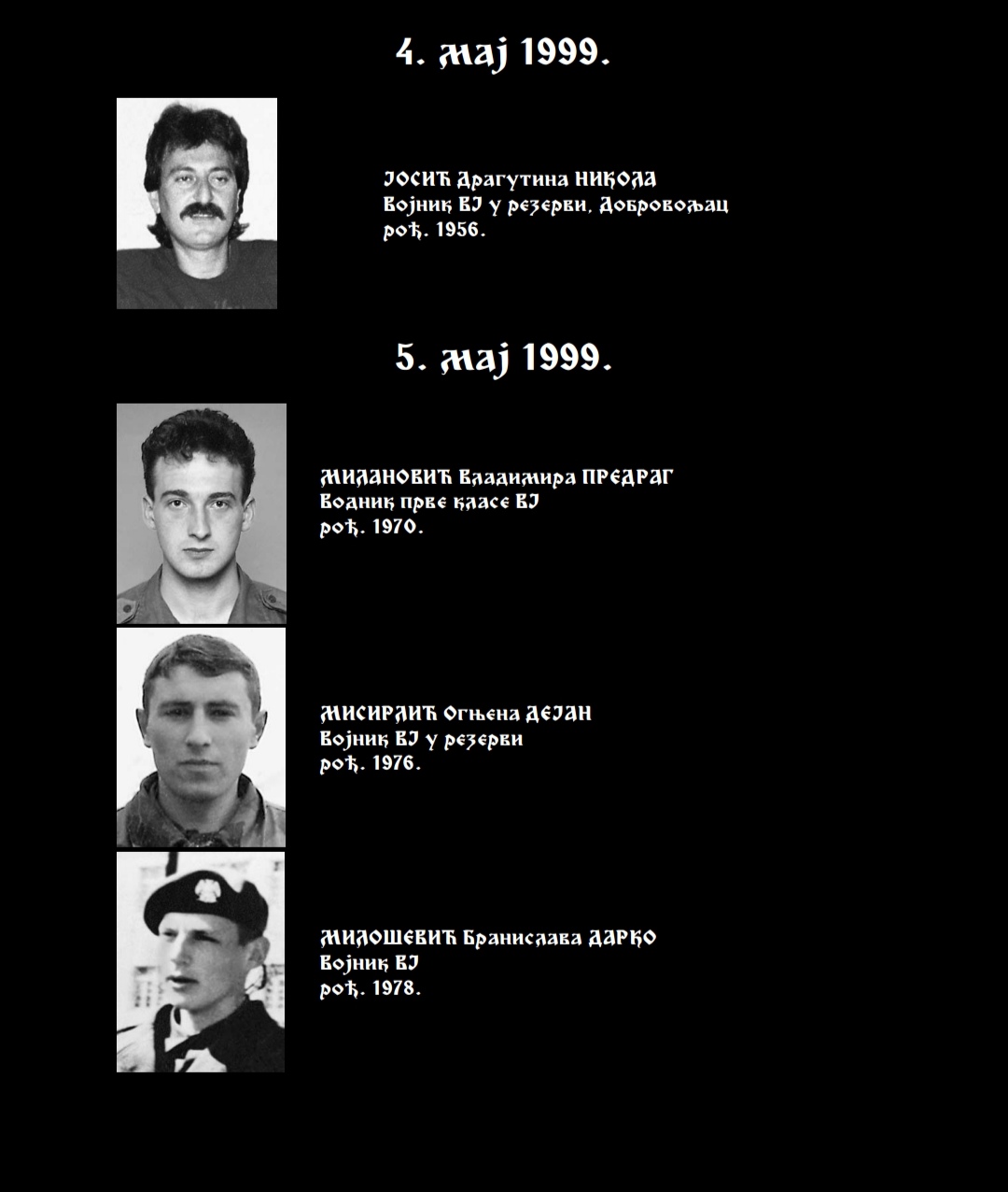 НЕБЕСКИ СТРАЖАРИ, погинули припадници Војске Југославије у реону карауле Кошаре током 1998. и 1999. године. СВЕ НА ЈЕДНОМ МЕСТУ